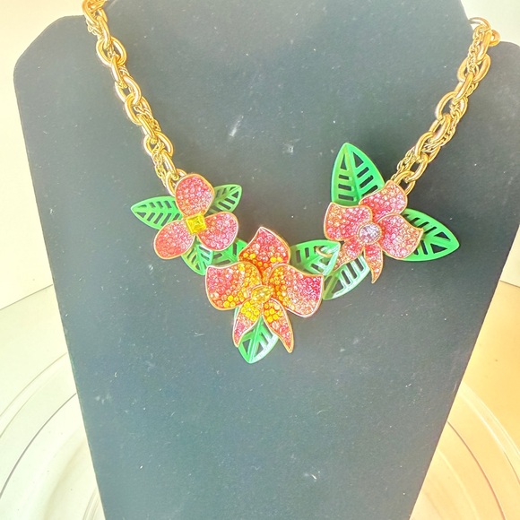 Betsey Johnson Jewelry - Betsey Johnson Gold-Tone Floral Necklace with Pink, Yellow and Green Accents